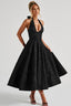 Women's Elegant V-Neck Halterneck Sleeveless Jacquard Maxi Dress