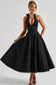 Women's Elegant V-Neck Halterneck Sleeveless Jacquard Maxi Dress