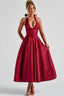 Women's Elegant V-Neck Halterneck Sleeveless Jacquard Maxi Dress