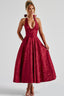 Women's Elegant V-Neck Halterneck Sleeveless Jacquard Maxi Dress