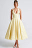 Women's Elegant V-Neck Halterneck Sleeveless Jacquard Maxi Dress