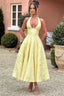 Women's Elegant V-Neck Halterneck Sleeveless Jacquard Maxi Dress