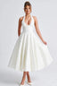 Women's Elegant V-Neck Halterneck Sleeveless Jacquard Maxi Dress