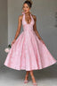 Women's Elegant V-Neck Halterneck Sleeveless Jacquard Maxi Dress