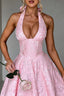 Women's Elegant V-Neck Halterneck Sleeveless Jacquard Maxi Dress