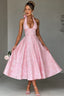 Women's Elegant V-Neck Halterneck Sleeveless Jacquard Maxi Dress