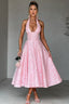 Women's Elegant V-Neck Halterneck Sleeveless Jacquard Maxi Dress