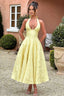 Women's Elegant V-Neck Halterneck Sleeveless Jacquard Maxi Dress