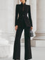 Women's Elegant Stand Collar Blazer & Trousers Set