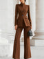 Women's Elegant Stand Collar Blazer & Trousers Set