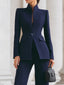 Women's Elegant Stand Collar Blazer & Trousers Set