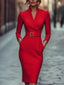 Women's Elegant Flattering Waist Autumn Midi Dress