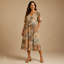 Women's Printed V-Neck Short Sleeves Midi Dress
