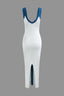 Women's Elegant Colorblock V-Neck Ribbed Cocktail Maxi Dress