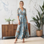 Women's Floral V-Neck with Ribbon Midi Dress