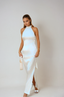 Aurelia | White Satin Halter Graduation & Wedding Guest Maxi Dress