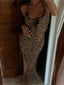 Women's Chic Leopard Pattern Evening Party Maxi Dress