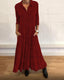 Margaux | Women's V-Neck Printed Maxi Shirt Dress with Pockets