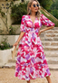 Women's Elegant Floral Puff Sleeve Party Midi Dress