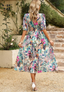 Women's Elegant Floral Puff Sleeve Party Midi Dress