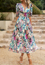 Women's Elegant Floral Puff Sleeve Party Midi Dress