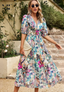 Women's Elegant Floral Puff Sleeve Party Midi Dress