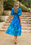 Women's Elegant Floral Puff Sleeve Party Midi Dress