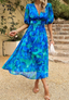 Women's Elegant Floral Puff Sleeve Party Midi Dress