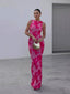 Women's Flowy Pink Floral Maxi Dress
