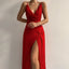 Women's Elegant V-Neck High Slit Maxi Dress