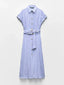 Women's Belted Striped Blend Work Maxi Dress