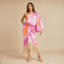 Women's Abstract One-Shoulder Draped Tie-Waist Fringe-Hem Midi Dress