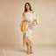 Women's Abstract One-Shoulder Draped Tie-Waist Fringe-Hem Midi Dress