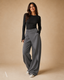 Women's Asymmetric Wrap-Waist Tailored Wide-Leg Full-Length Trousers