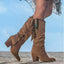 Women's Boho Fringe Knee-High Block-Heel Western Cowboy Boots