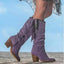Women's Boho Fringe Knee-High Block-Heel Western Cowboy Boots