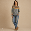 Women's Boho Retro Striped Yoke Long-Sleeve Sweater