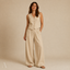 Women's Button-Front Vest and Pleated Wide-Leg Trousers Two-Piece Set