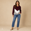 Women's Casual Chevron Contrast Round-Neck Long-Sleeve Pullover Sweater