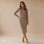 Women's Chevron Turtleneck Sweater and Fitted Midi Skirt Two-Piece Set