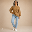 Women's Classic Round-Neck Long Lantern-Sleeve Pullover Sweater