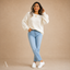 Women's Classic Round-Neck Long Lantern-Sleeve Pullover Sweater