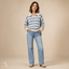 Women's Classic Striped Polo-Collar V-Neck Long-Sleeve Pullover Sweater