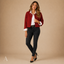 Women's Cropped Open-Front Round-Neck with Buttons Cardigan Jacket