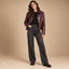 Women's Cropped Zip-Front with Pointed Collar and Elastic Hem Jacket