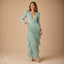 Women's Deep V-Neck 3/4-Sleeve Tiered-Fringe Fitted Midi Dress