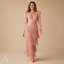 Women's Deep V-Neck 3/4-Sleeve Tiered-Fringe Fitted Midi Dress