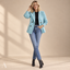 Women's Double-Breasted with Notch Lapels and Ribbed Sleeves Blazer