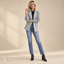 Women's Double-Breasted with Notch Lapels and Ribbed Sleeves Blazer