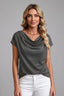 Women's Elegant Draped Cowl Neck Short Sleeve Blouse